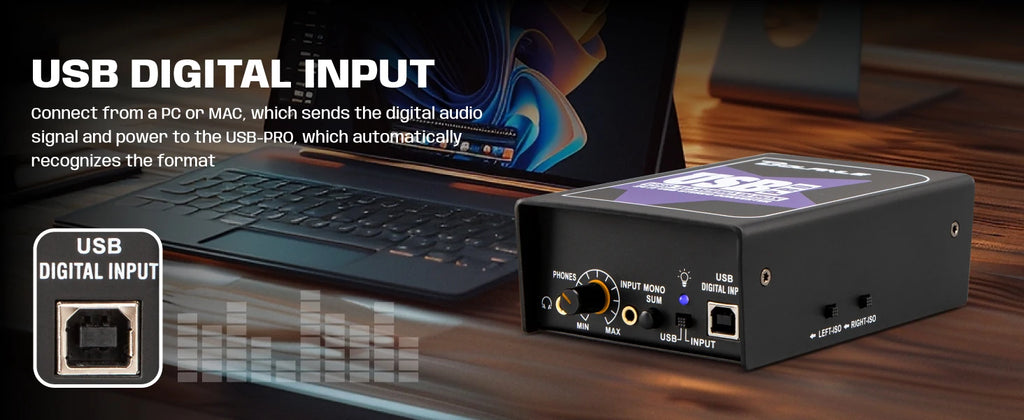 USB Stereo DI Box 24-192kHz Audio Interface with Ground Lift - USB PRO Tidesmit