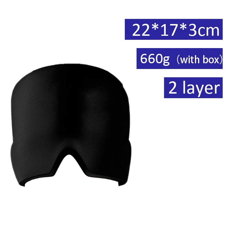 Black gel ice pack migraine relief hat for tension and sinus headache relief, 2-layer cold therapy head wrap mask.