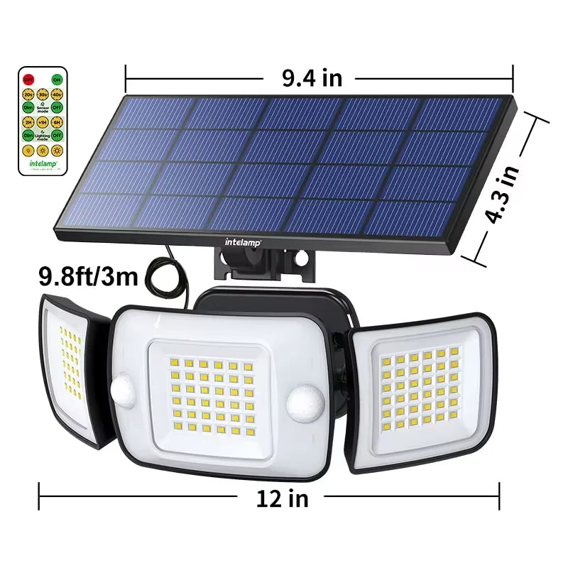 Intelamp Top Brand Long Life 4000Mah Outdoor Solar Led Lights Spotlight Large Solar Panel With 3 Modes Two Motion Sensors Security Flood Light Wall Lamp For Garden Yard Garage