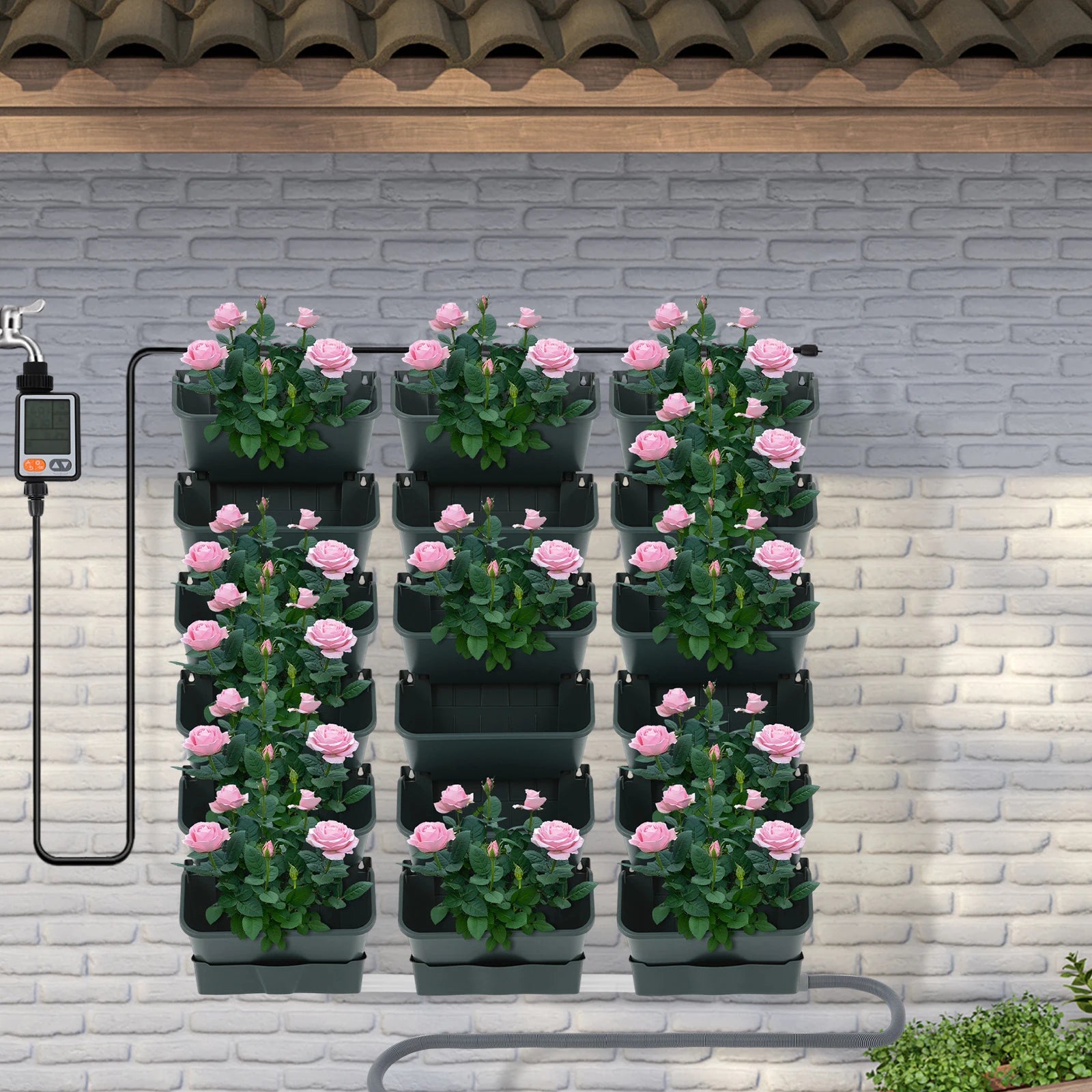 Automatic Self Watering Hanging Planter with Timer, 18 Pots Vertical Wall Garden System, Smart Drip Irrigation Kit for Indoor Outdoor Plants, Space Saving Wall Mounted Planter for Herbs Flowers Vegetables