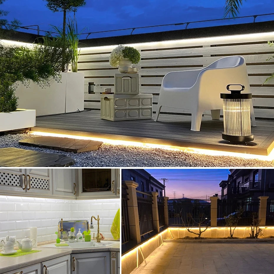 Super Bright 220V COB LED Strip Light EU/AU Power Plug Adhesive Tape Flexible Ribbon Waterproof For Outdoor Lighting Decoration