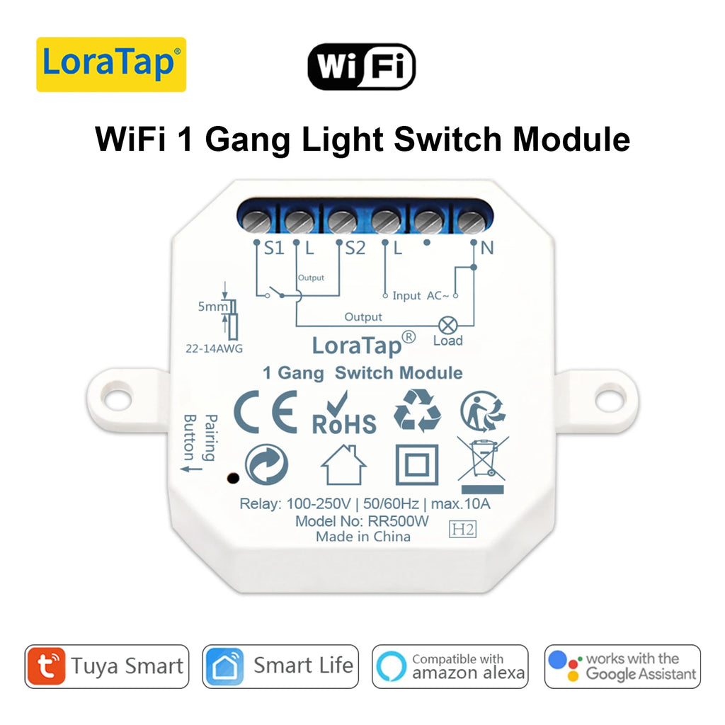 Smart WiFi Light Switch Module for Home Automation - App Controlled WiFi 1 Gang Switch Tidesmit
