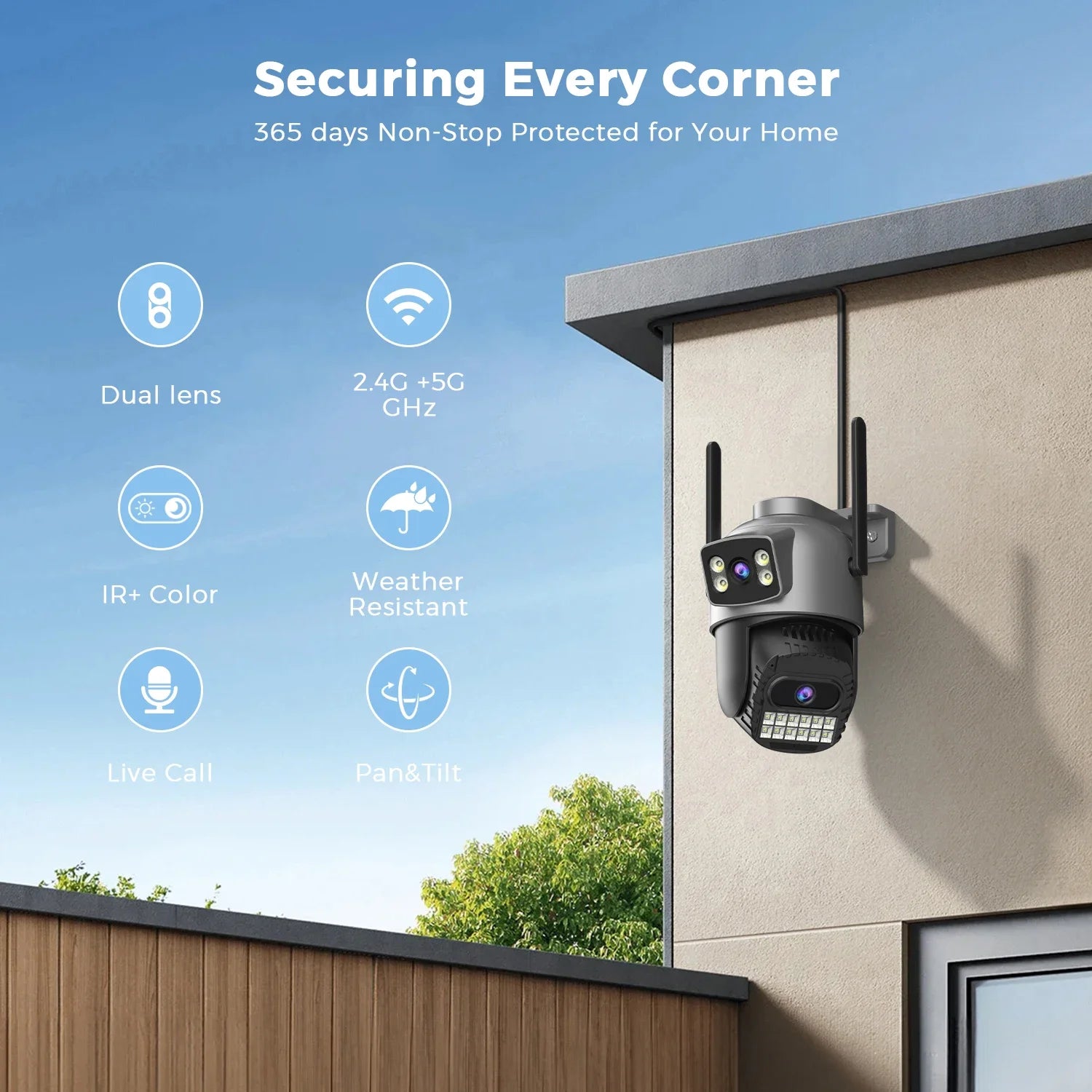 5K 10MP WiFi 2.4g/5G Dual Lens Security Camera, Outdoor IP66 Waterproof 5X Zoom Dual Screens Human Detection AI Night Vision