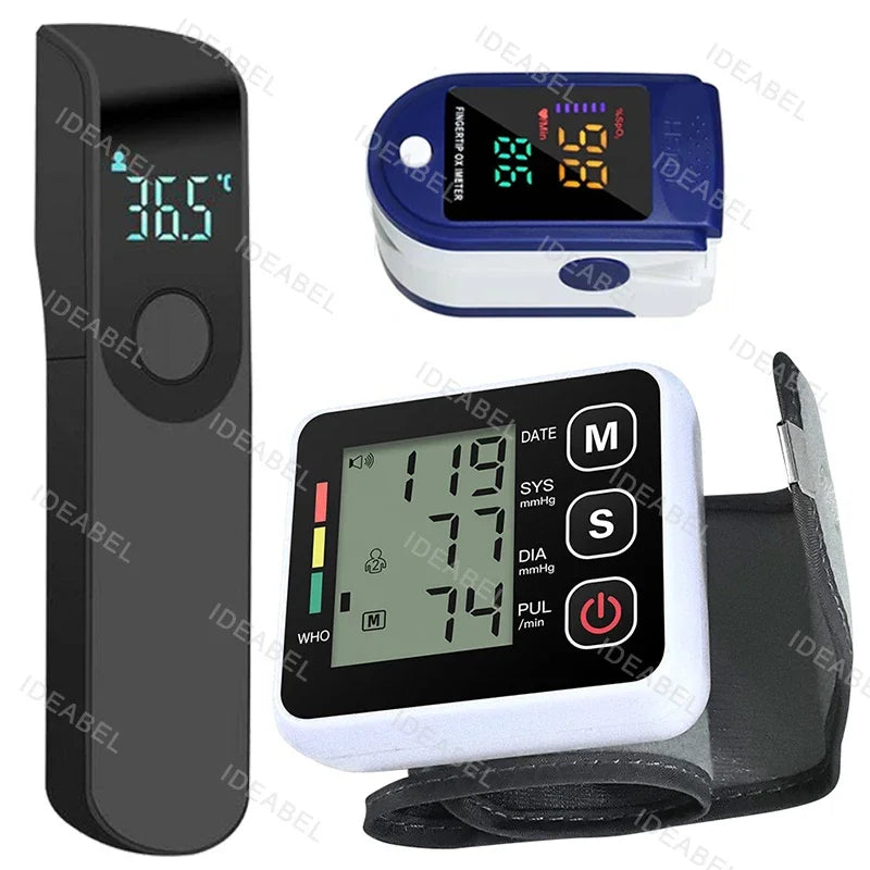 Digital Blood Pressure Monitor Wrist Tensiometer Electronic Sphygmomanometer Tonometer with LCD Forehead Digital Thermometer