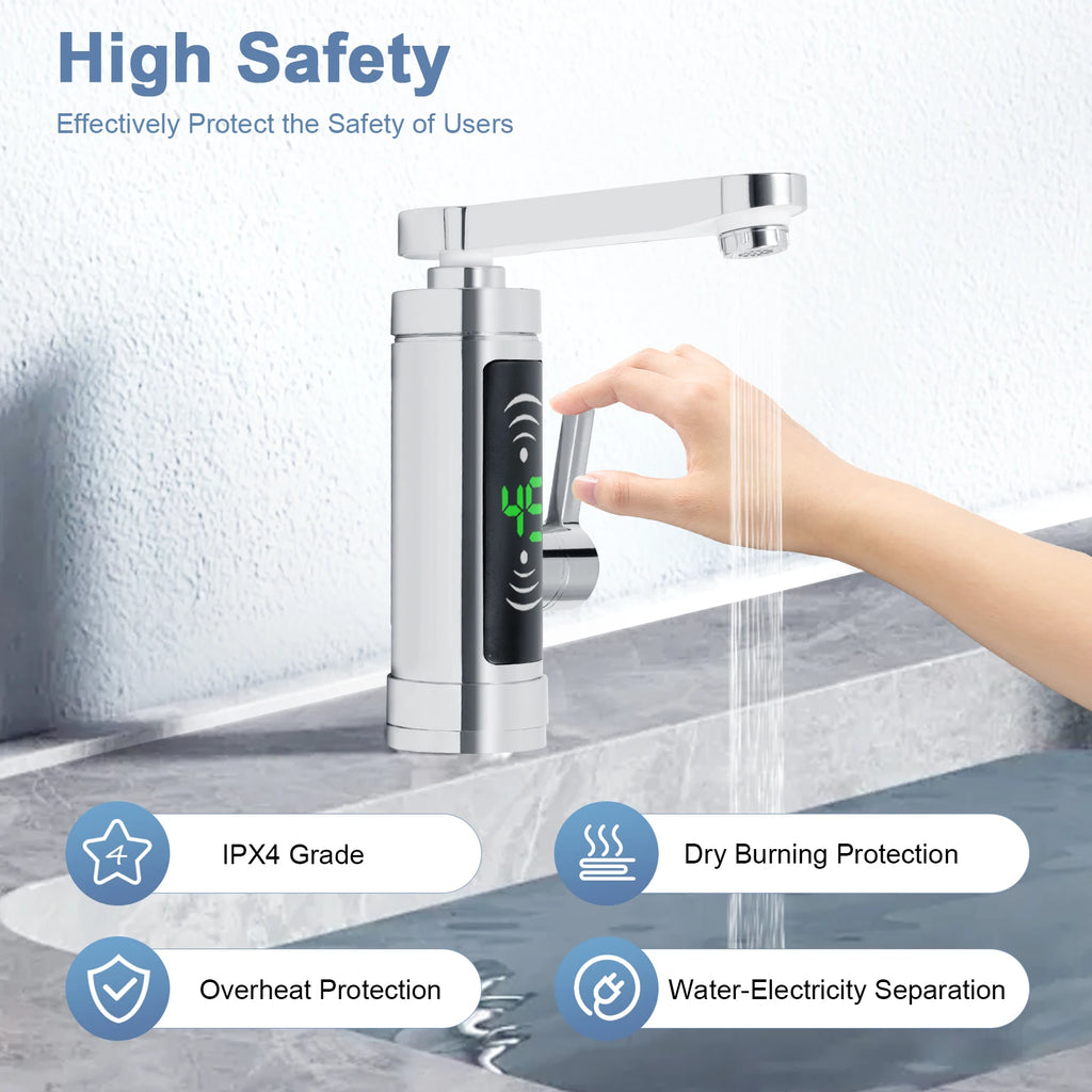 3000W Electric Kitchen Water Heater Tap Stainless Steel LED Digital Water Heater Faucet Heater With Universal Adapter Nozzle