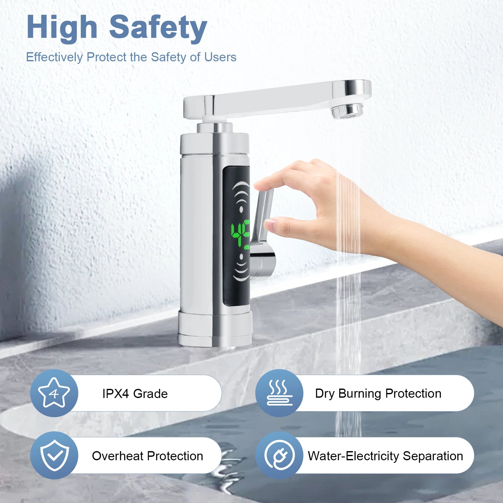 3000W Electric Kitchen Water Heater Tap Stainless Steel LED Digital Water Heater Faucet Heater With Universal Adapter Nozzle