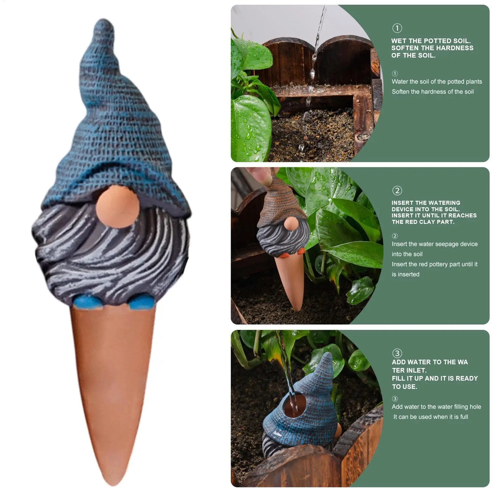 Automatic Potted Plant Watering SystemCute Gnome Shape Irrigation Spikes Efficient Self Watering Planter Insert Plant Waterer