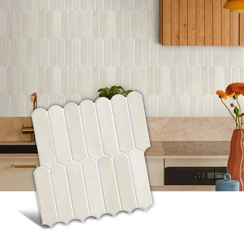 3D fish-scale tile wall stickers, matte light gray, scalloped column shape