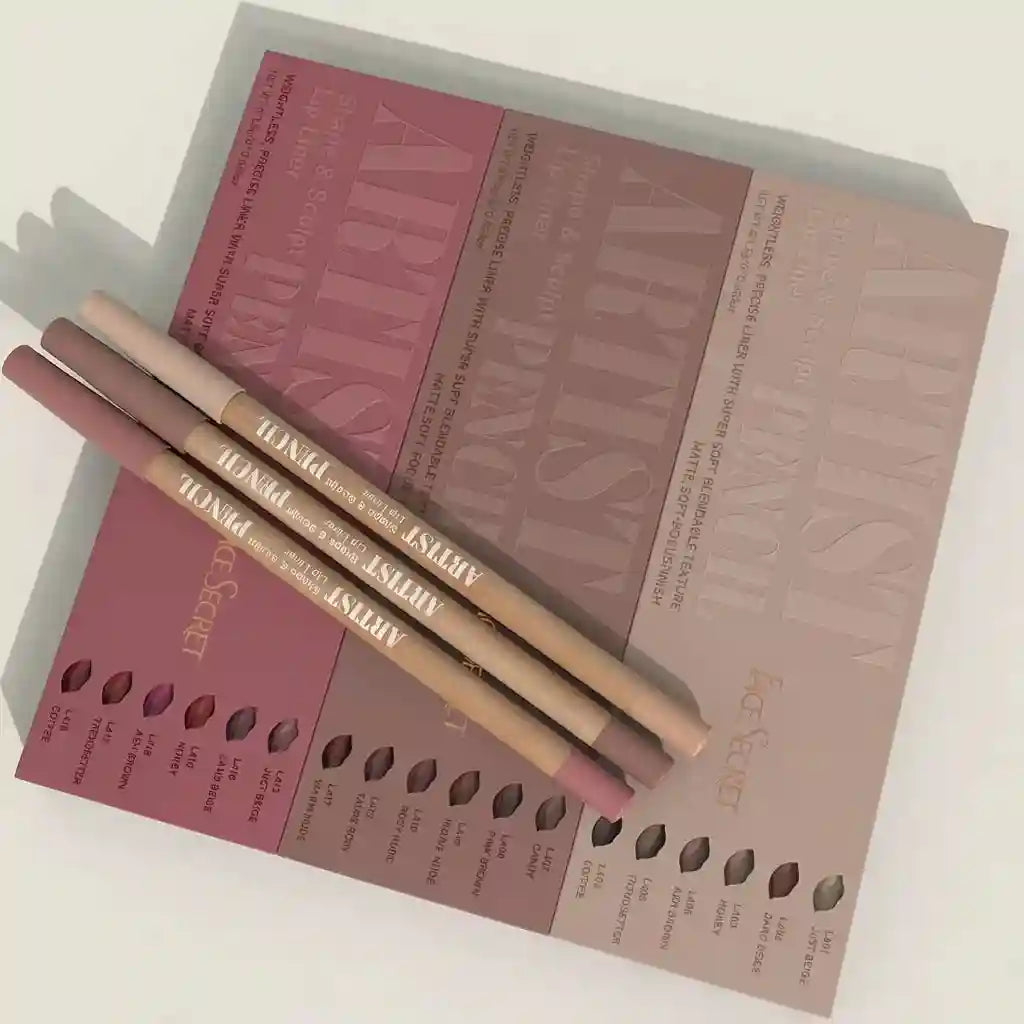 6pc velvet matte lip liner set in neutral nude and brown shades for long-lasting, precise lip definition.