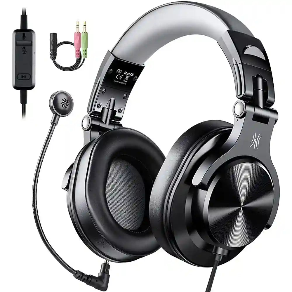 Wired Gaming Headset with Detachable Mic and Hi-Res Audio Black-Gray Tidesmit