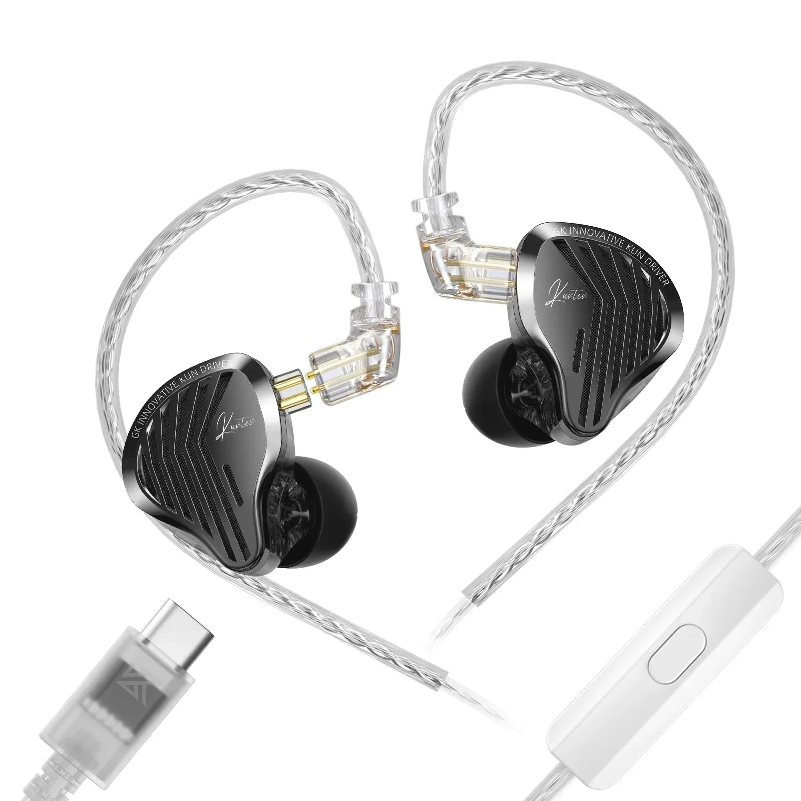 GK KUNTEN Dynamic Drive Headphones HIFI Heavy Bass Earbuds Sports Metal Headphones Detachable Headphones 2PIN KZ Zenith EDX Type-C Mic China Mainland Tidesmit