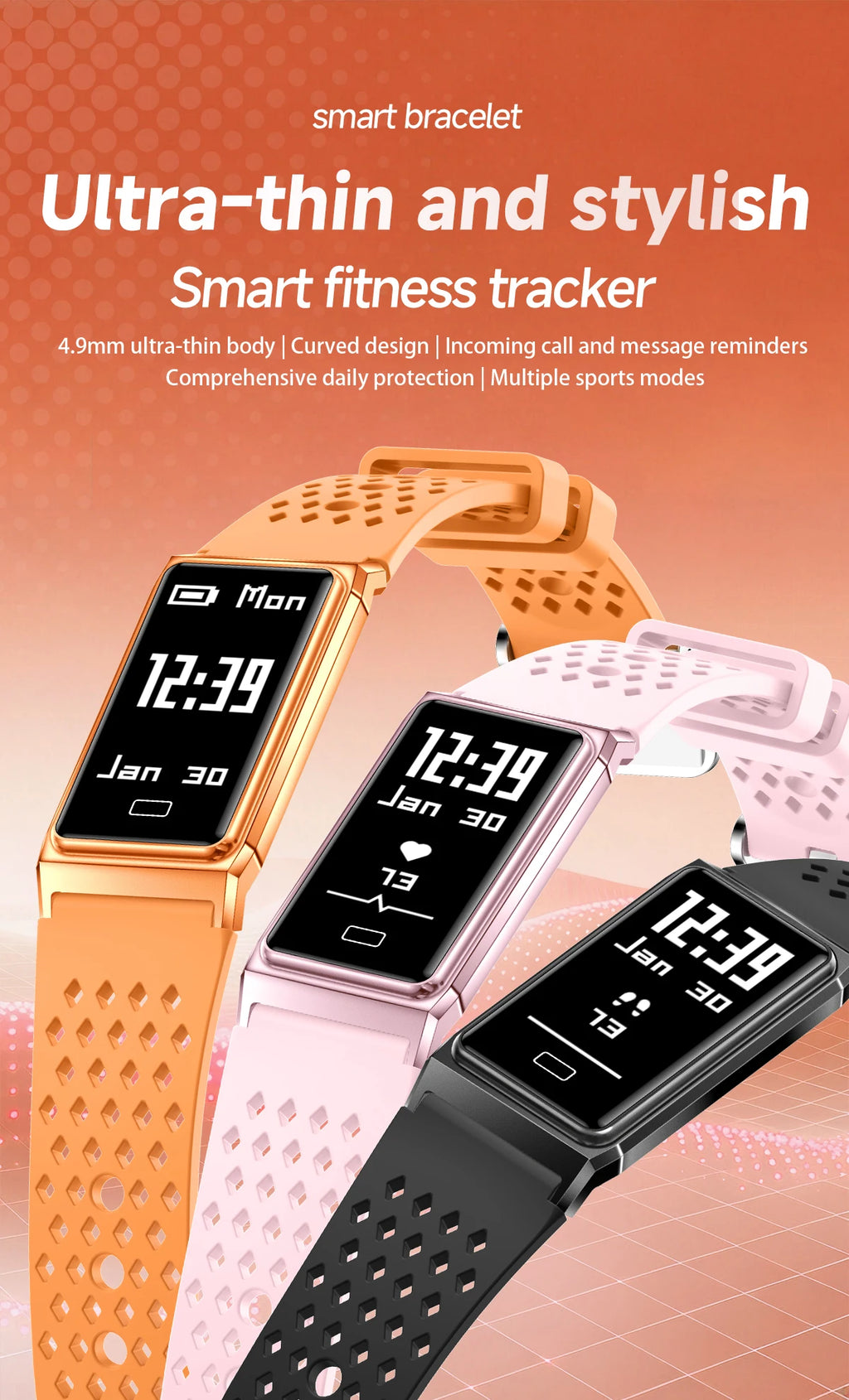 LIGE 4.9MM Ultra-Thin Fashion Men Women Smart Bracelet Sports Fitness Tracker Heart Rate Health Monitor Waterproof SmartWatch
