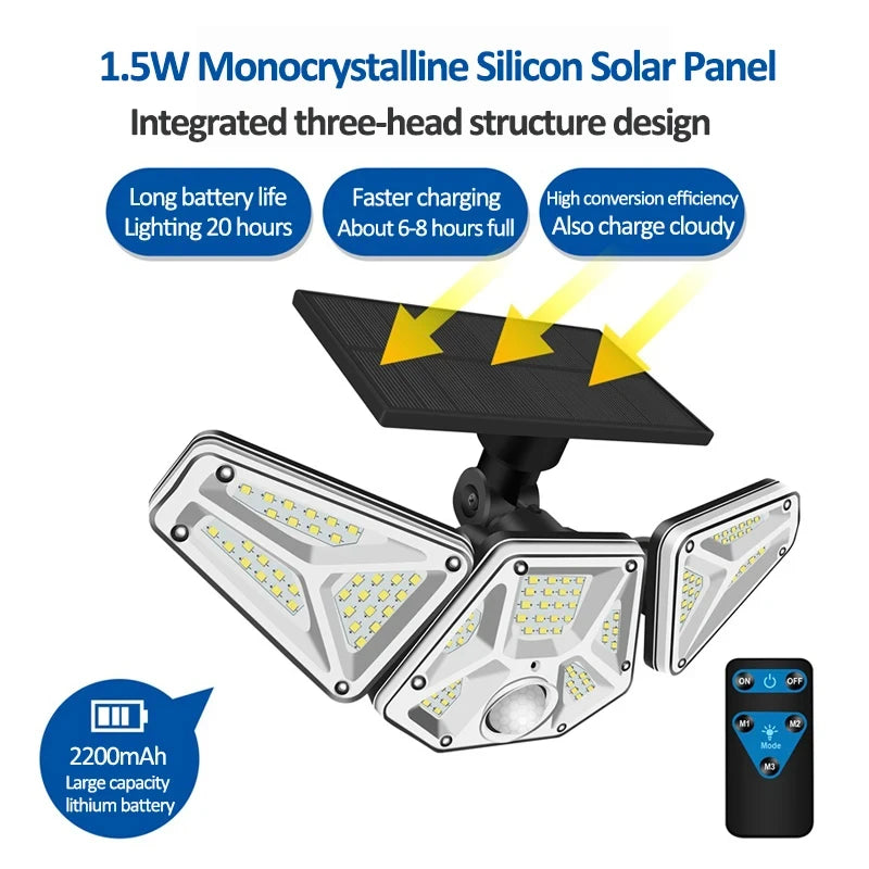 1/2Pcs Solar Outdoor Lights, 113 LED Security Lights With Remote Control, 270 Degree Angle Adjusted, Outdoor IP65 Waterproof, 3 Lighting Modes, 1.5W Solar Panel, PIR Human Detect, Garden Yard Solar Wall Lights
