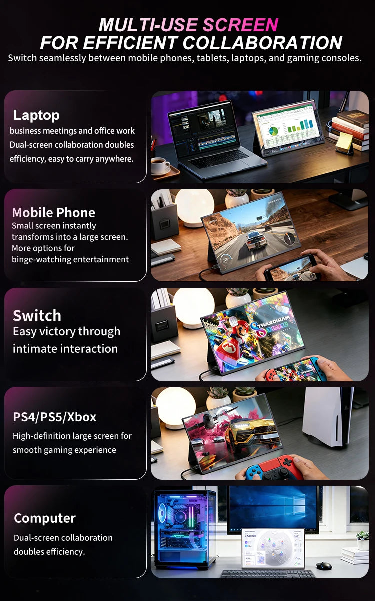 16" 2.5K 165hz 144hz Portable Monitor 1920*1200 16:10 100%sRGB 450Cd/m² Travel Gaming Display for Laptop Switch ps4 ps5 Xbox