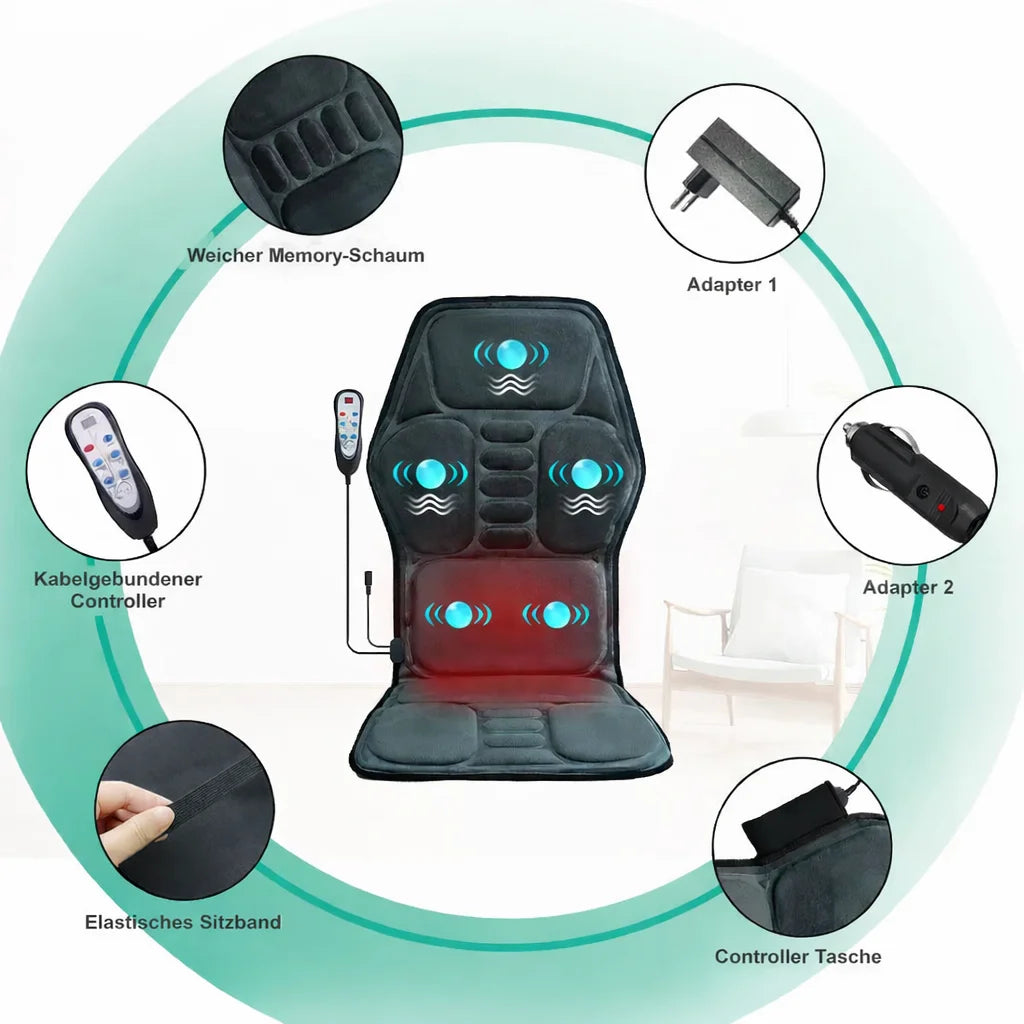 Massage Seat Cushion with Heat & Vibration - Portable Muscle Relief Massage Cushion Tidesmit