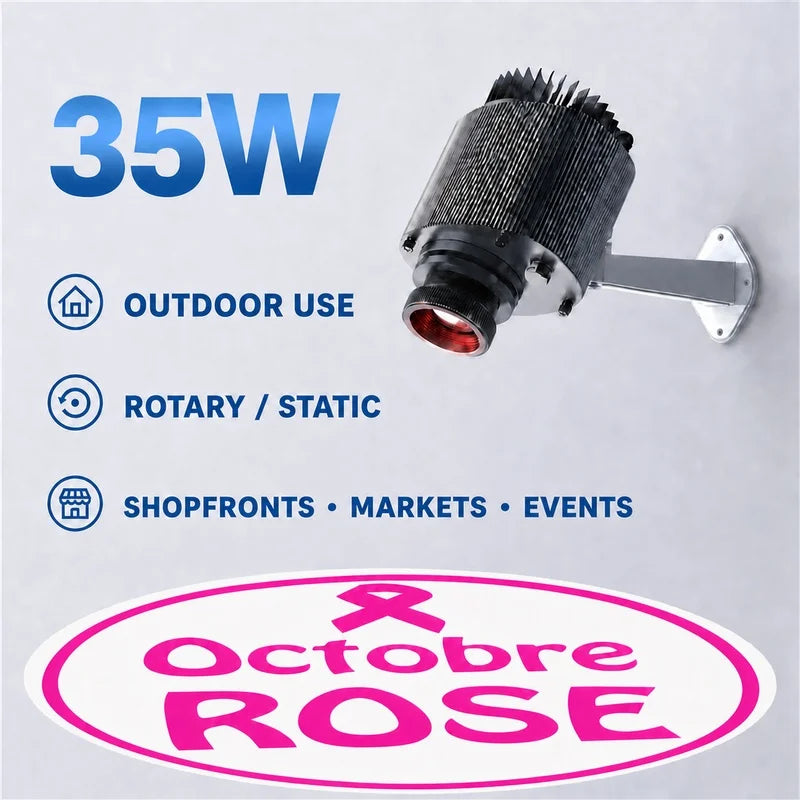 35W outdoor LED gobo projector with rotary/static head and pink logo disc