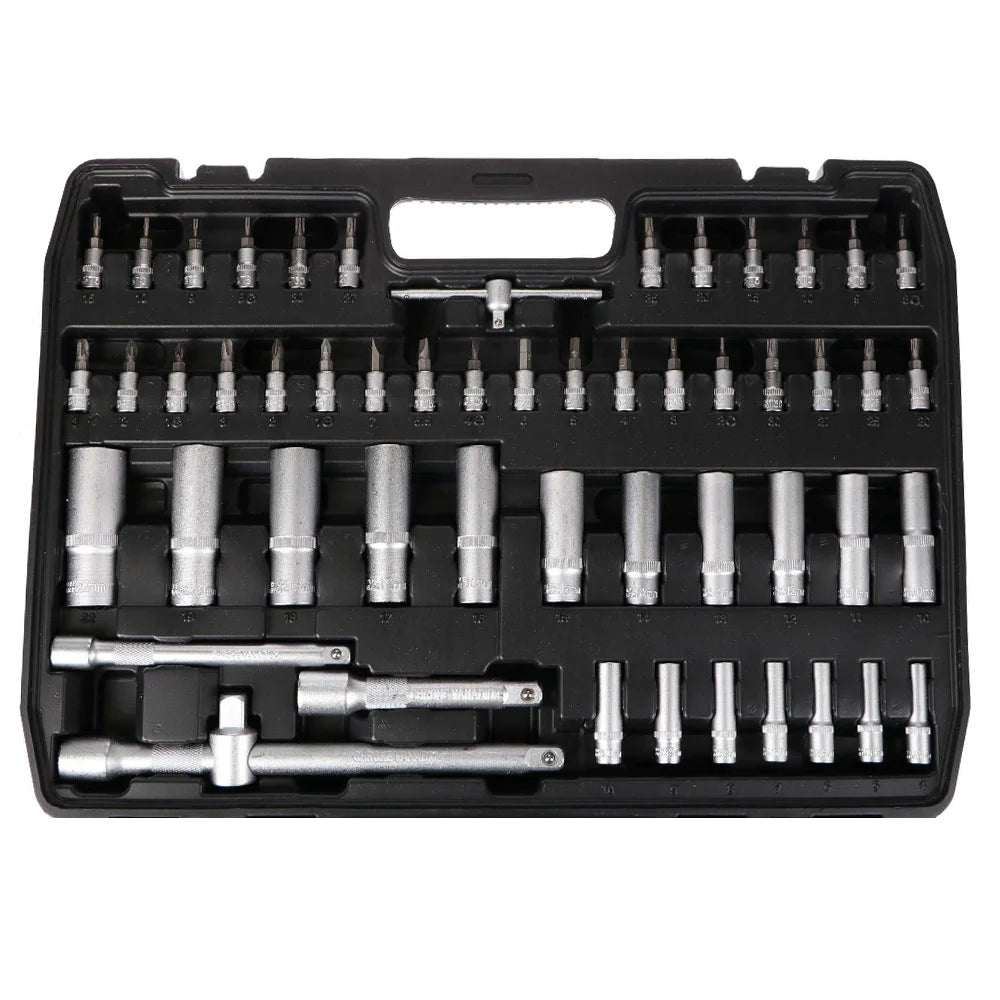 Podofo 172PCs 24-Tooth Socket Set Car Repair Tool Ratchet Spanner Wrench Set for Workshop or Garage 1/2-inch 3/8" and 1/4" Ratchet Wrench Tool Kit
