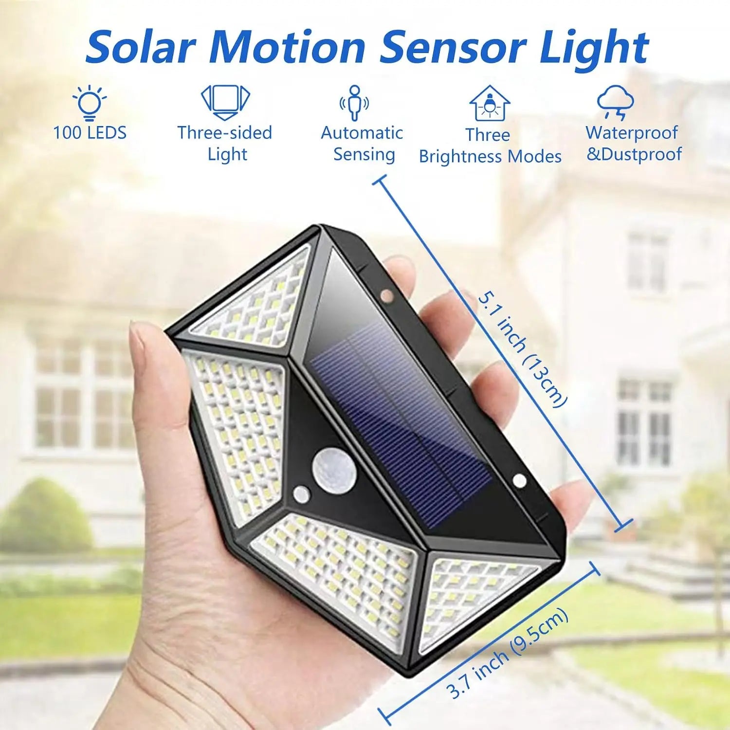 4Pack 100 LED Outdoor Solar Lights with Motion Sensor and 3 Lighting Modes, IP65 Waterproof Solar Wall Lights Ideal for Garden Patio Yard