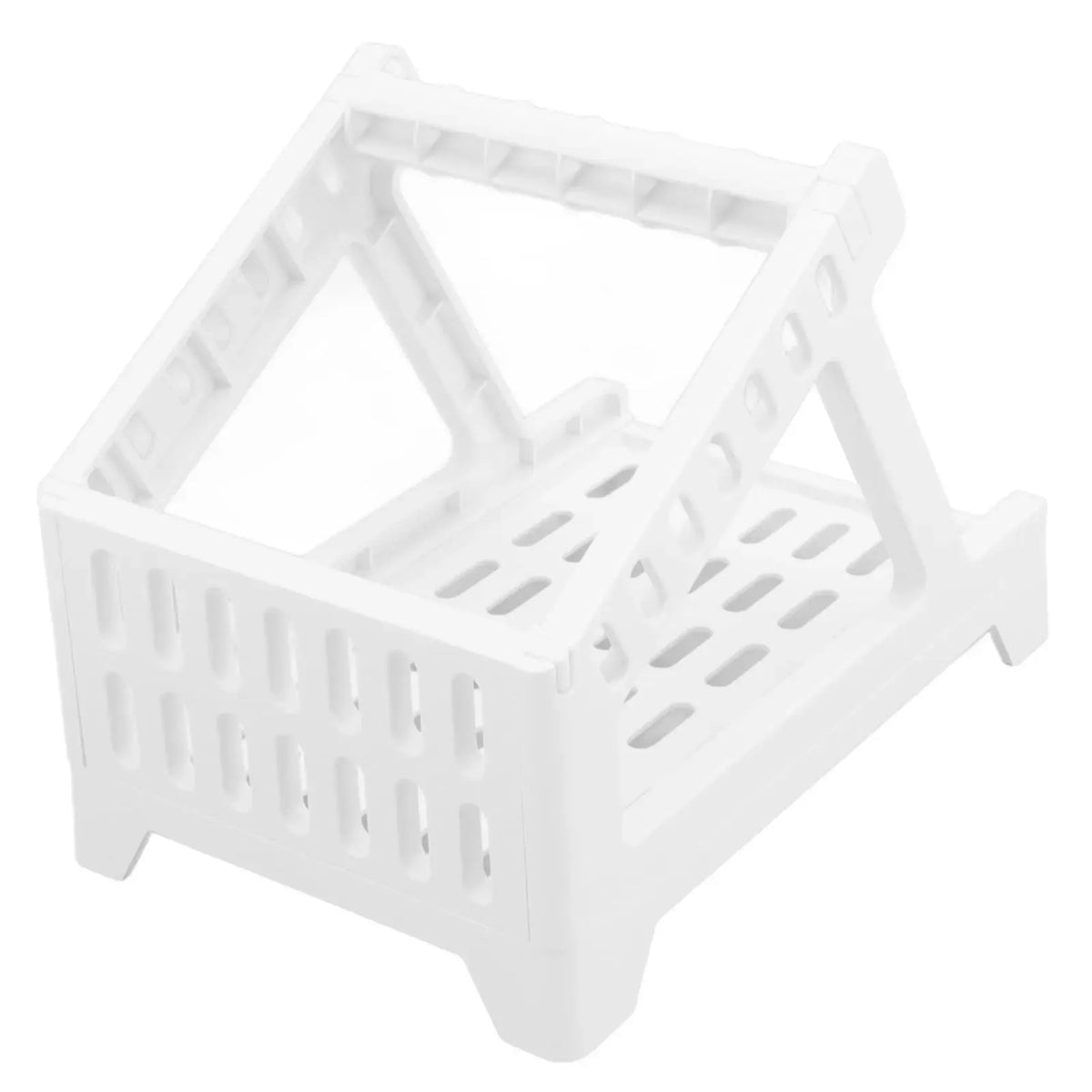 White plastic label holder tray with open frame and slots