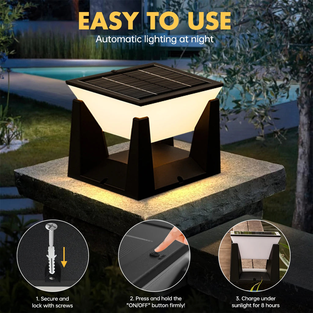 Solar Garden Lawn Decor Light Outdoor Solar Post Light Solar Pillar Column Light Modern LED Fence Deck Cap Lamp IP65 Waterproof