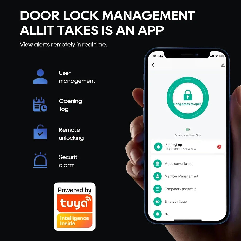 SANKESONG Tuya Smart 3D Face Door Lock with Security Camera Monitor Intelligent Fingerprint & Password Biometric Dual Battery