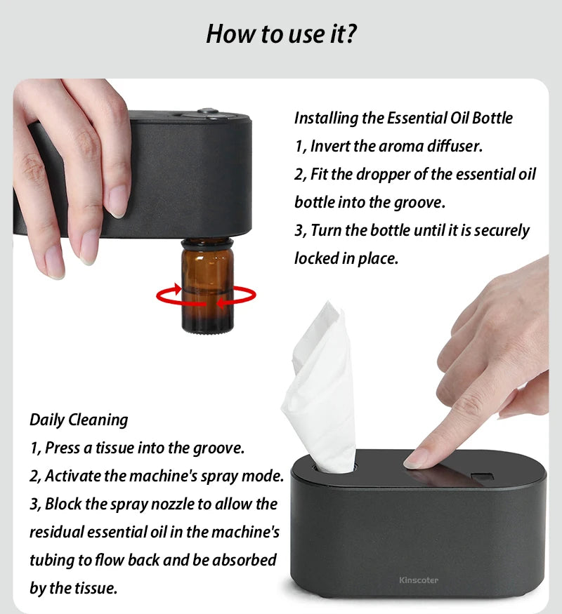 KINSCOTER Portable Waterless Aroma Diffuser Essential Oil Nebulizing Diffusion Machine for 10ml 20ml Oil Bottles with Bag