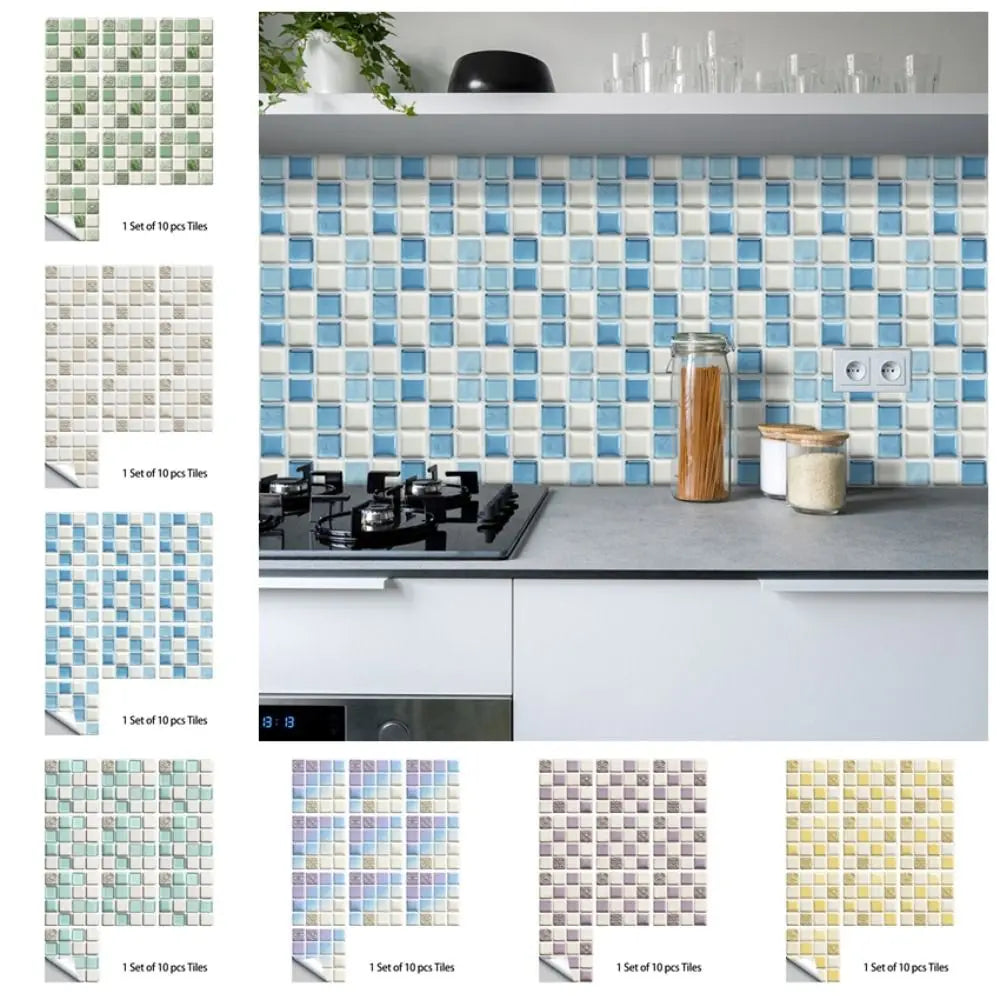 10Pcs Mandala Pattern Backsplash Tile Stickers Multicolor Design Waterproof Peel and Stick Tile Removable Self-Adhesive