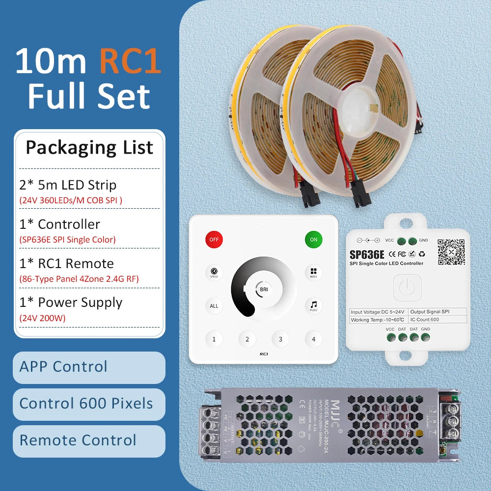 WS2811 Horse Running COB LED Strip 20M 15M 10M 24V Water Flow LED Tape Ribbon Light with Banlanx APP SP636E Touch Controller Set