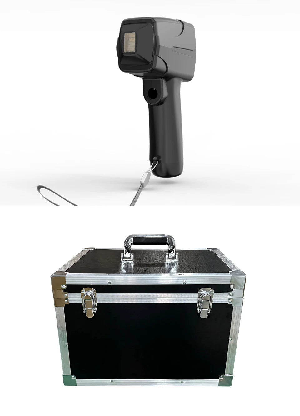 Black 808nm diode laser hair removal device with handle and protective professional metal carrying case.
