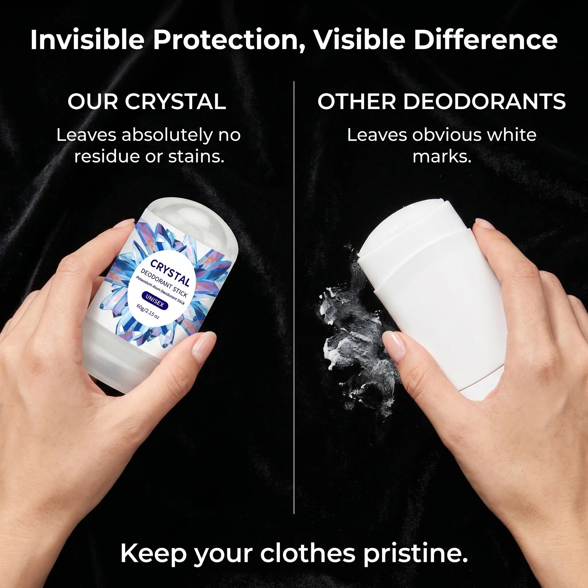 Tidesmit Crystal Alum Deodorant Stick 60g, unscented mineral salt antiperspirant for men and women daily use.