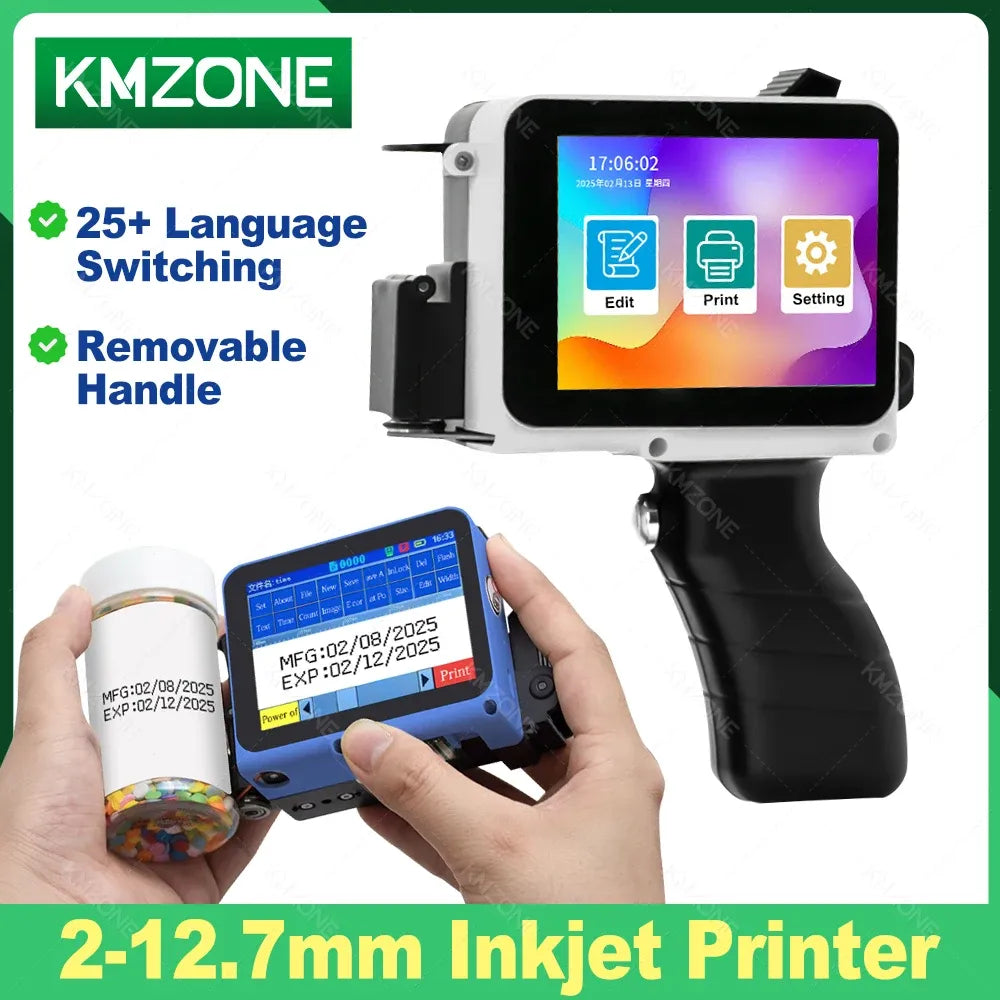 12.7mm Portable Mini Handheld Inkjet Printer for QR Barcode Batch Date Number Logo Expiry Date Coding Machine 28 Languages
