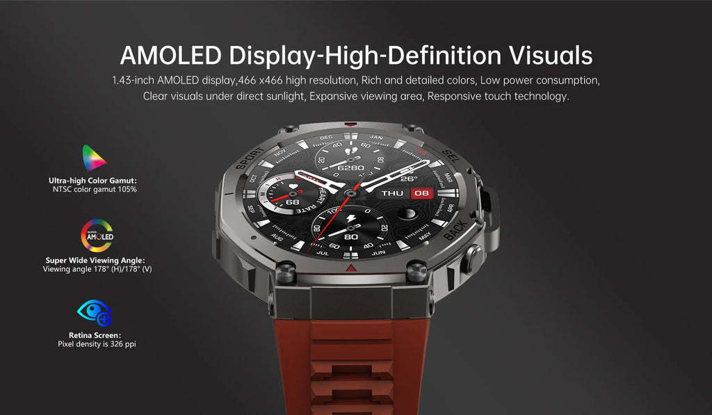 Military 2025 Smartwatch Men,1.43" AMOLED 5ATM Waterproof 170+ Sport Modes Smart Watch Built-in GPS BT Call for Xiaomi Samsung