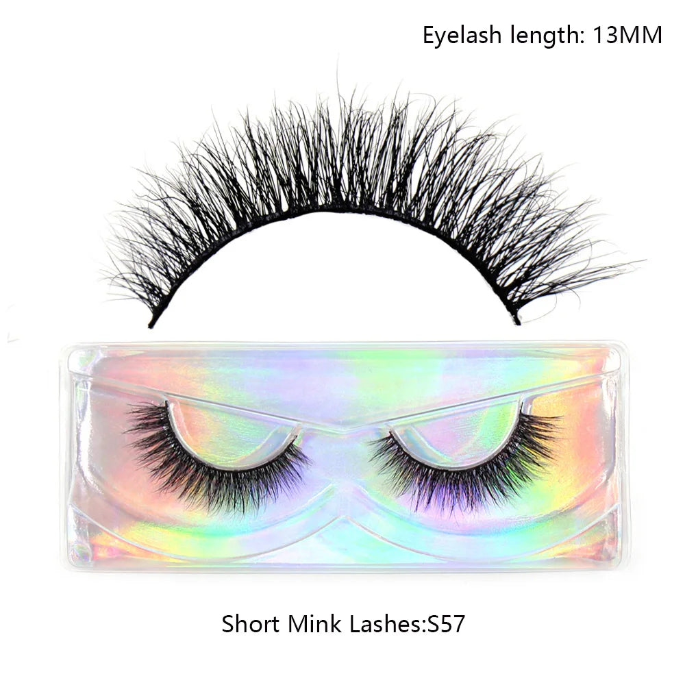 Tidesmit 12mm-15mm short natural 3D mink lashes fluffy wispy cruelty-free false eyelashes texture close-up