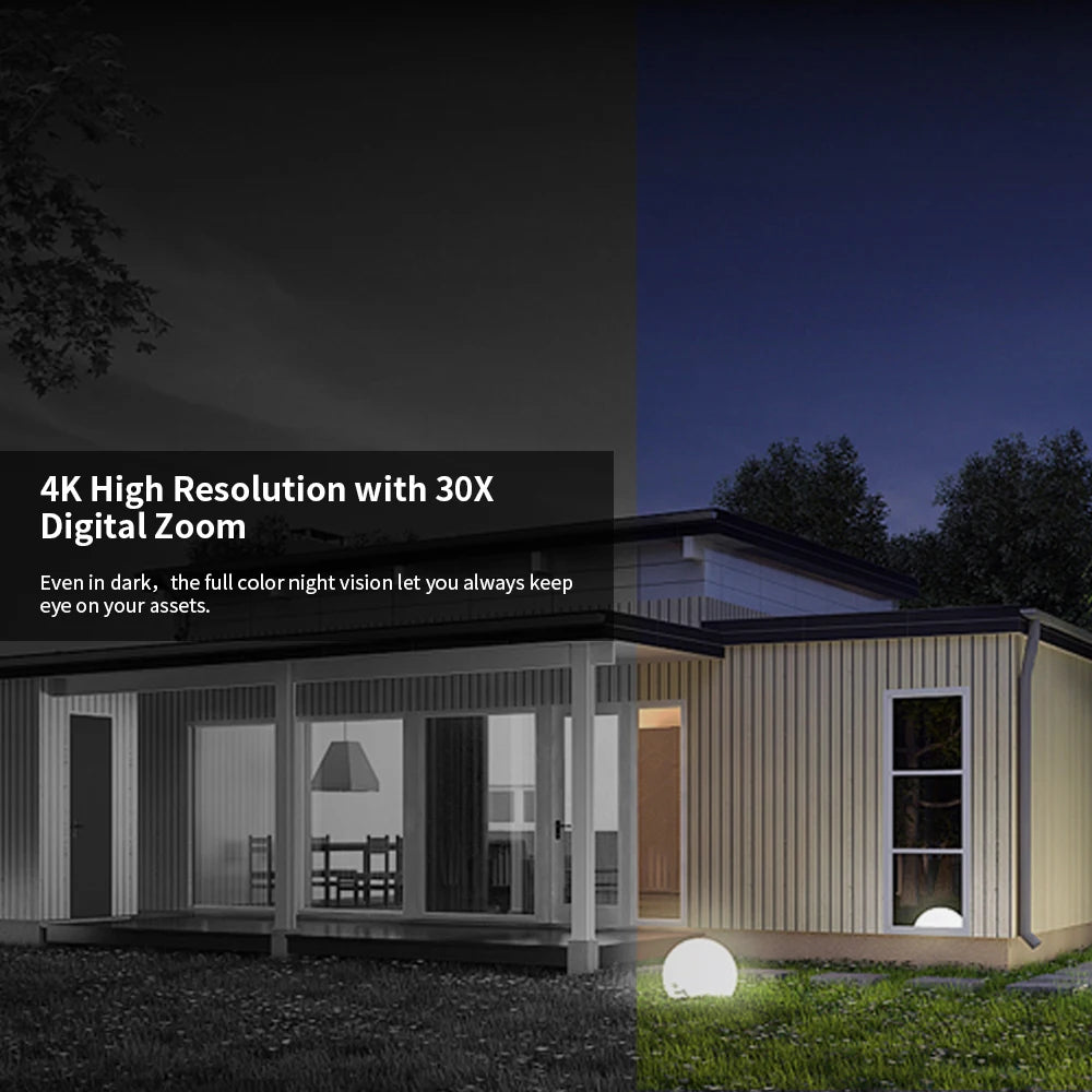8MP 4K 4G SIM Solar Camera Outdoor Dual Lens Dual Screen Camera AI Automatic Tracking Detection Built-In Battery Solar Camera