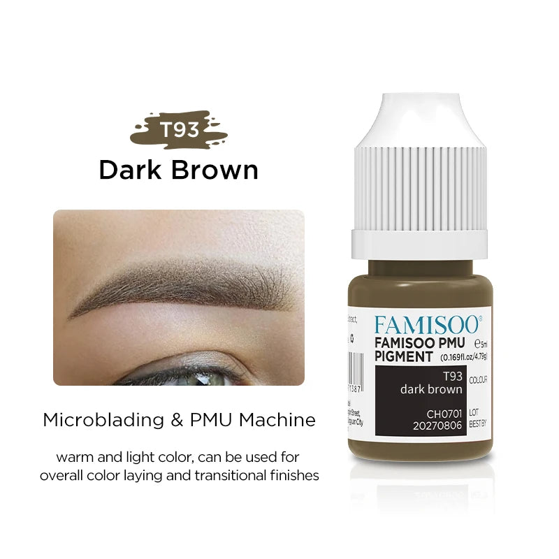 Eyebrow Tattoo Ink - Professional 5ml Microblading Pigment for PMU Machines Permanent Makeup Machines T93 Dark brown Tidesmit