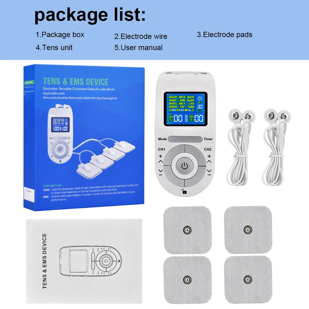 Electric TENS Muscle Stimulator - 4-Mode Portable Massager White Back Massage Instrument White Tidesmit