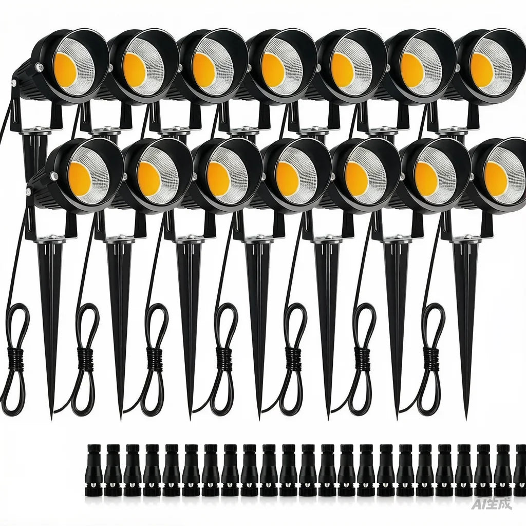 1-Meter Wire 10W Low Voltage LED Landscape Lighting with Connectors, 12V Outdoor Spotlights Garden Pathway Lights, 1000LM