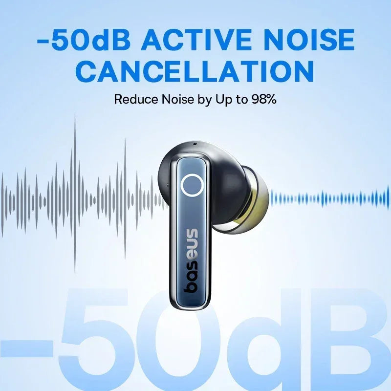 Baseus Bowie 30 Wireless Earphones 50dB Noise Reduction 65Hrs Long Playtime Bluetooth 5.3 Earbuds 6 Mics AI Call Clear Big Bass Tidesmit