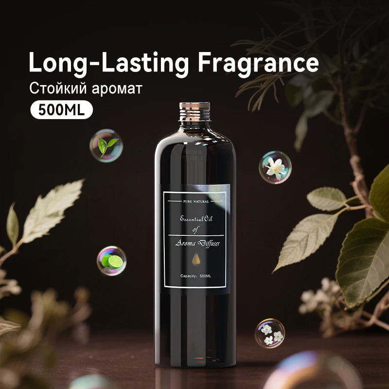 500ML Large Capacity Essential Oil Refill for Aroma Diffusers Long-Lasting Home Hotel Air Freshener with Reed Sticks Fragrance