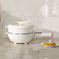 White electric cooking pot with domed lid and red-handled switch on the side