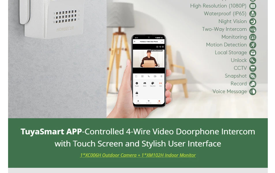 Tuya Smart APP WIFI HD 10” Video Doorphone Entry Intercom System 4 Wire IP65 1080P Doorbell Camera Recording Snapshot
