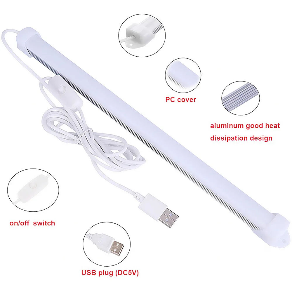 USB LED Night Light Bar 5V LED Strip for the Kitchen Aluminum Lamp Bar for Under Cabinet Indoor Lighting Push Switch