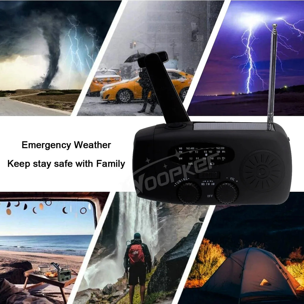 Woopker Radio XSY-330 10000mAh FM Emergency Radio Solar Hand Crank Generator AM/FM/NOAA LED Portable Radio SOS Alarm Power Bank