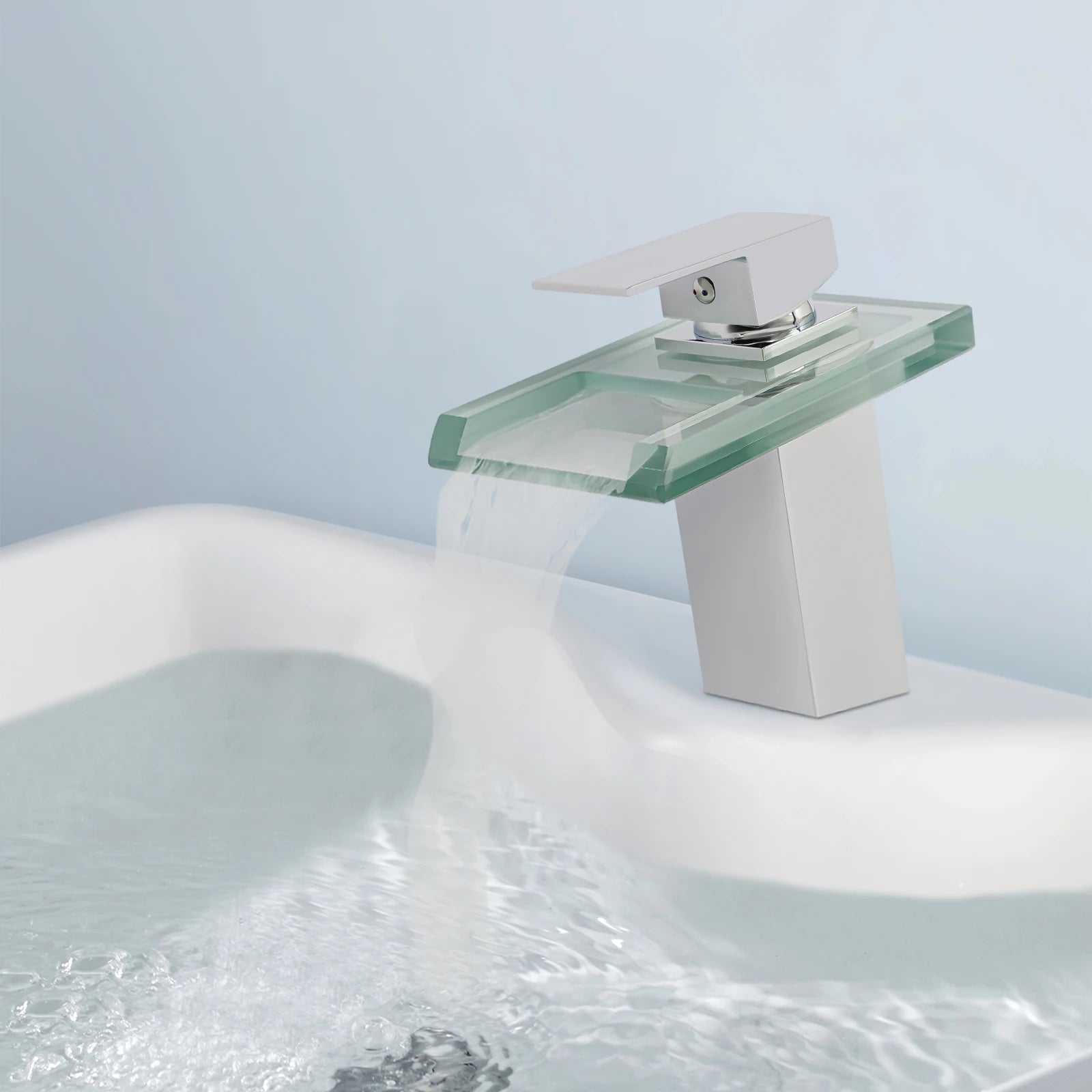 Smart Bathroom Faucet with Temp Light, Anti-Scald LED Indicator, Brass Construction, Waterfall Faucet, LED Color Changing