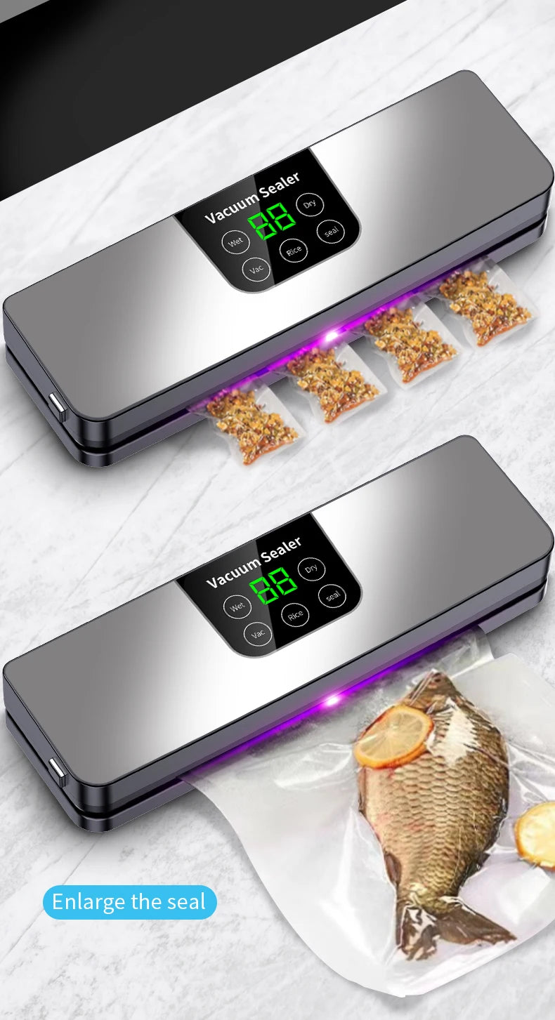 Electric Vacuum Sealer Machine Dry/Wet Food Packaging Seal To Keep Fresh Touch Buttons Digital Display Detachable Cleaning