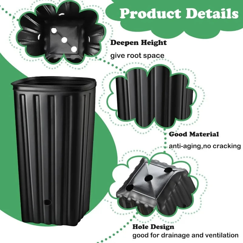 Plastic Deep Plant Nursery Pots Large Seedling Flower Container Starting Pots with Drainage Holes for Indoor Outdoor Gardening
