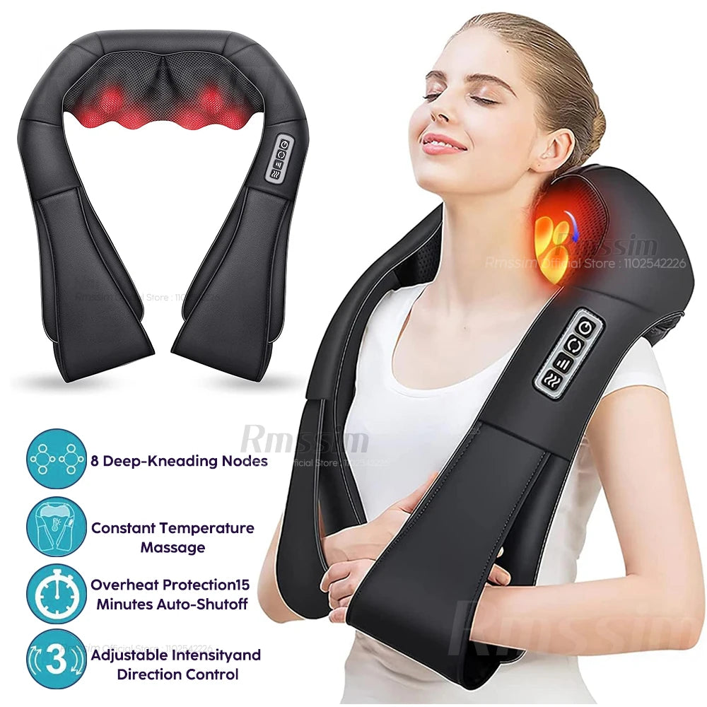 Shiatsu Neck and Shoulder Massager - Deep Tissue Heat Therapy Back Massage Instrument Tidesmit