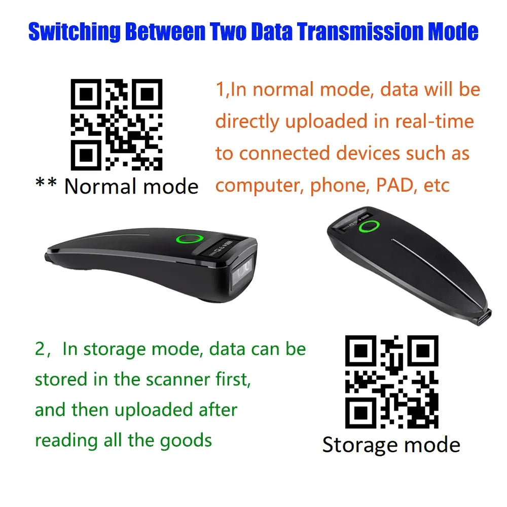 2D Barcode Scanner W7 Mini Wireless Bluetooth Handheld Portable 1D 2D QR Code Data Matrix PDF417 Reader With Storage Function
