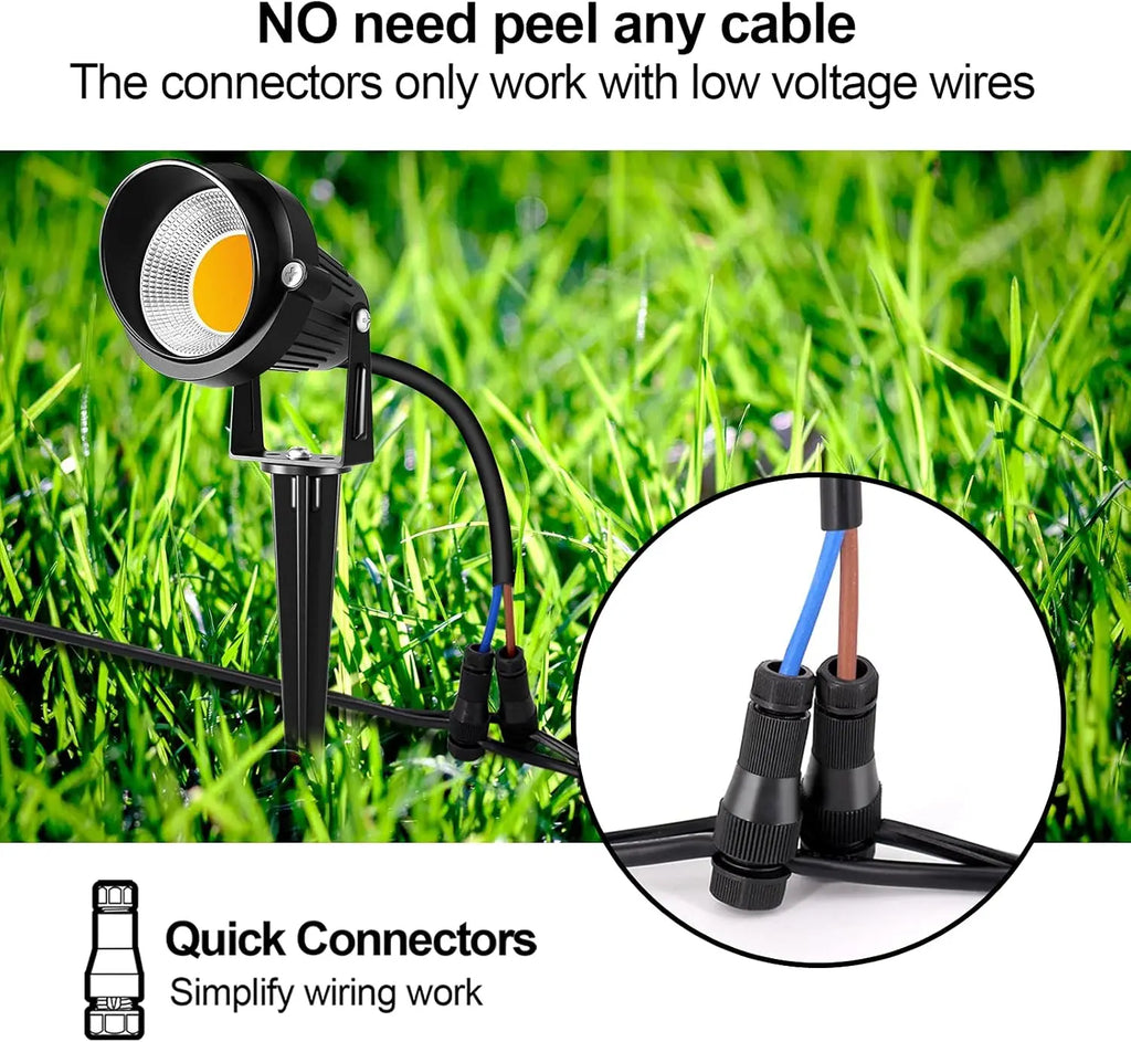 1-Meter Wire 10W Low Voltage LED Landscape Lighting with Connectors, 12V Outdoor Spotlights Garden Pathway Lights, 1000LM