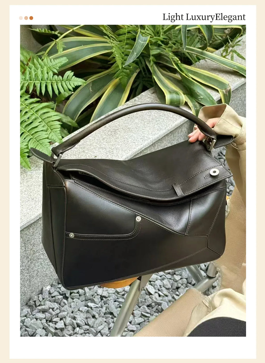 New 2025 Panta Geometric Patchwork Natural Dye Leather Pillow Shaped Handbag Top Layer Cowhide Shoulder Bag for Daily Use